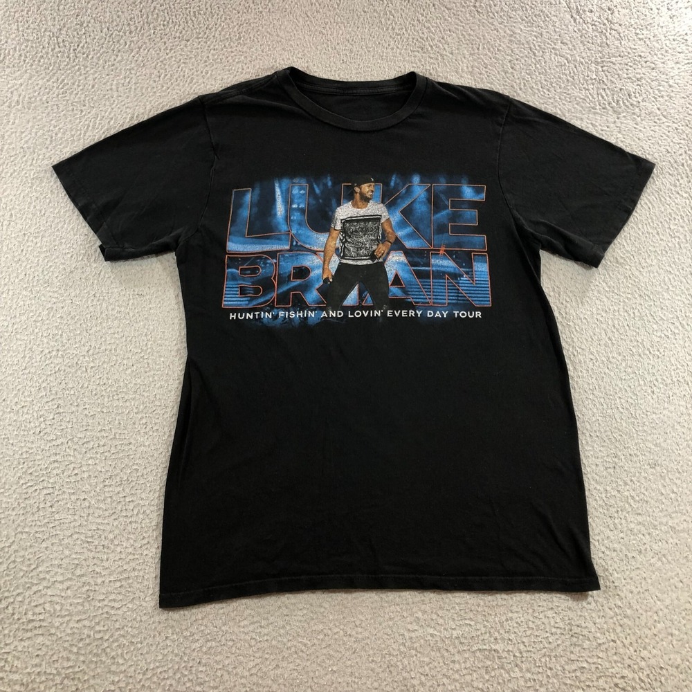 Luke Bryan Shirt Men Size S Black Huntin Fishin and Lovin Evey Day Tour
